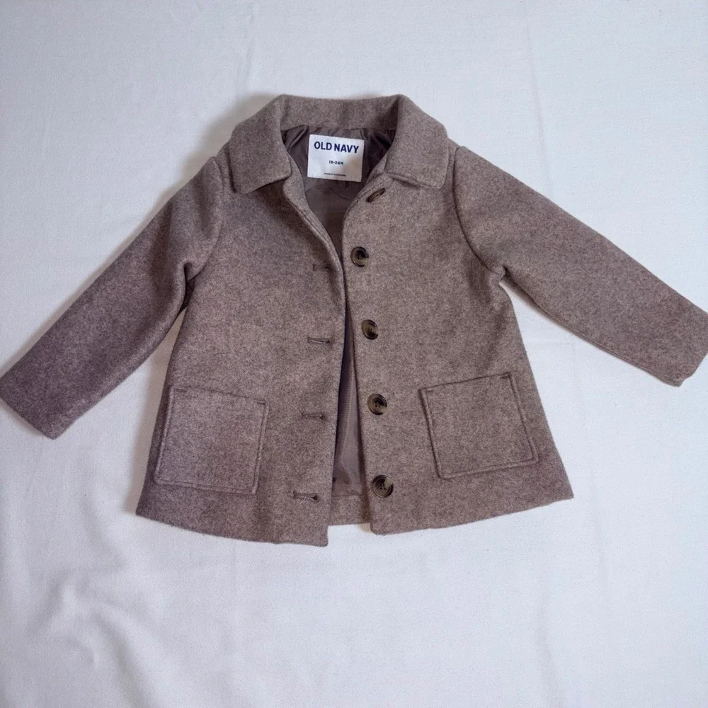 Old Navy Pea Coat 18-24 month Brown Fleece Button Front Outerwear Jacket